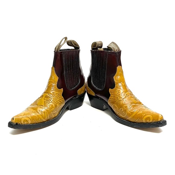 Vintage 1990s Boots Tooled Leather Pull On Western Ankle by Cheyenne Size 10 - Picture 5 of 9